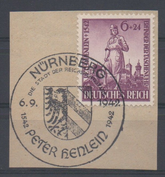 Michel Nr. 819, Peter Henlein auf Briefstück.